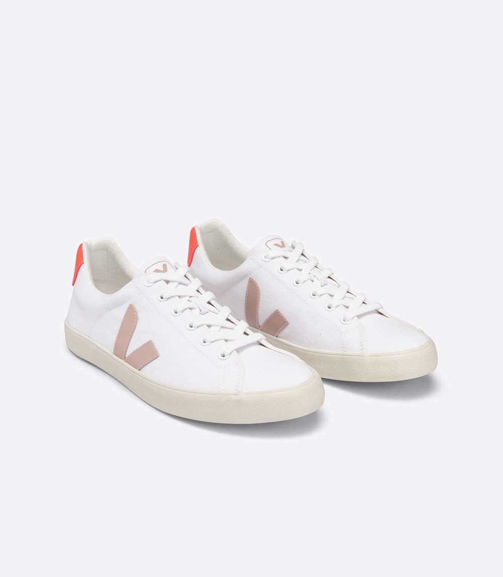 Veja Esplar キャンバス レディース Vegan Sneakers 白 オレンジ | AWTO-94156