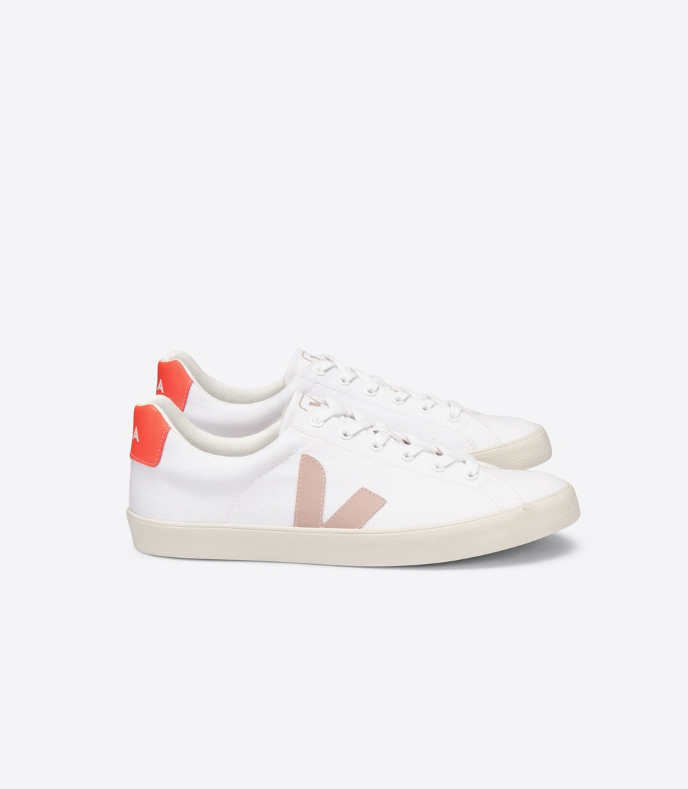 Veja Esplar キャンバス レディース Vegan Sneakers 白 オレンジ | AWTO-94156