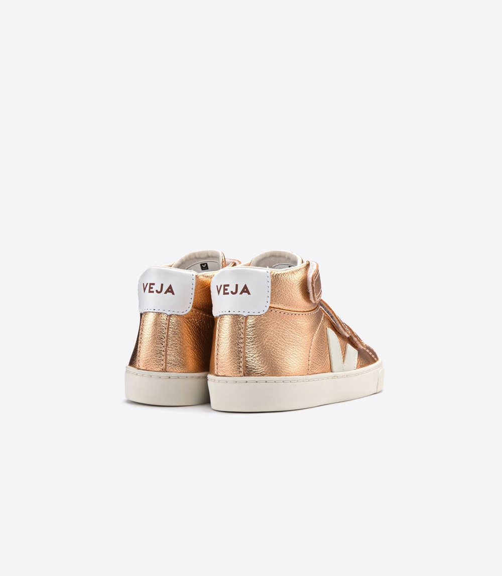 Veja Esplar ミッドカット レザー キッズ ランニングシューズ ゴールド | BKEQ-15290