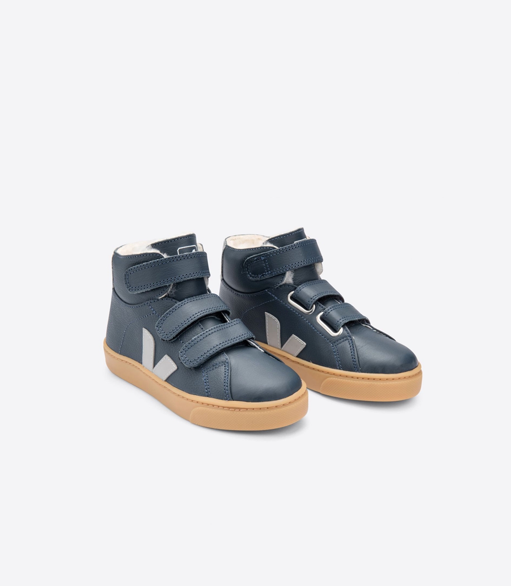 Veja Esplar ミッドカット レザー キッズ ランニングシューズ ネイビー 白 | ISVD-27968