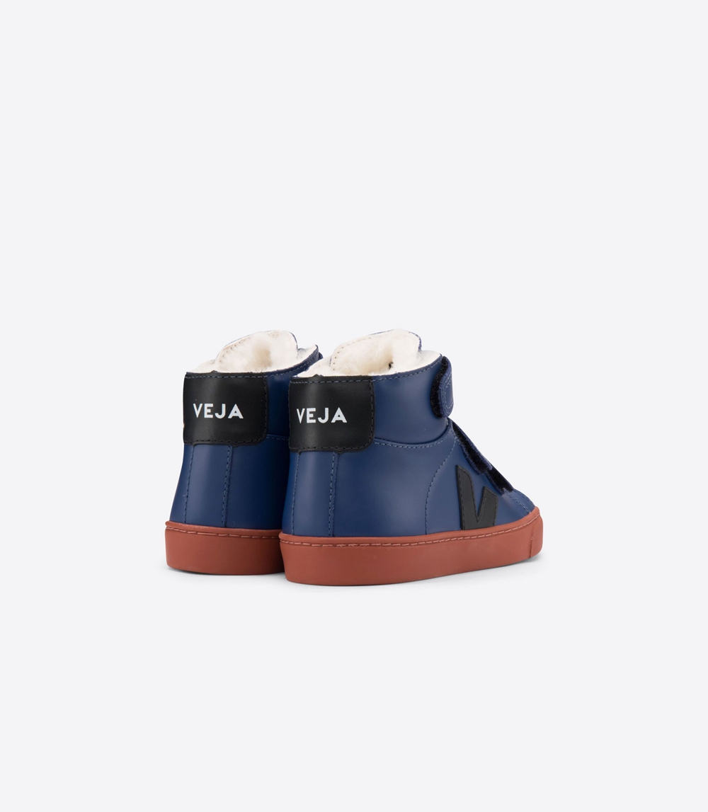 Veja Esplar ミッドカット レザー キッズ ランニングシューズ ネイビー | OKTI-69043