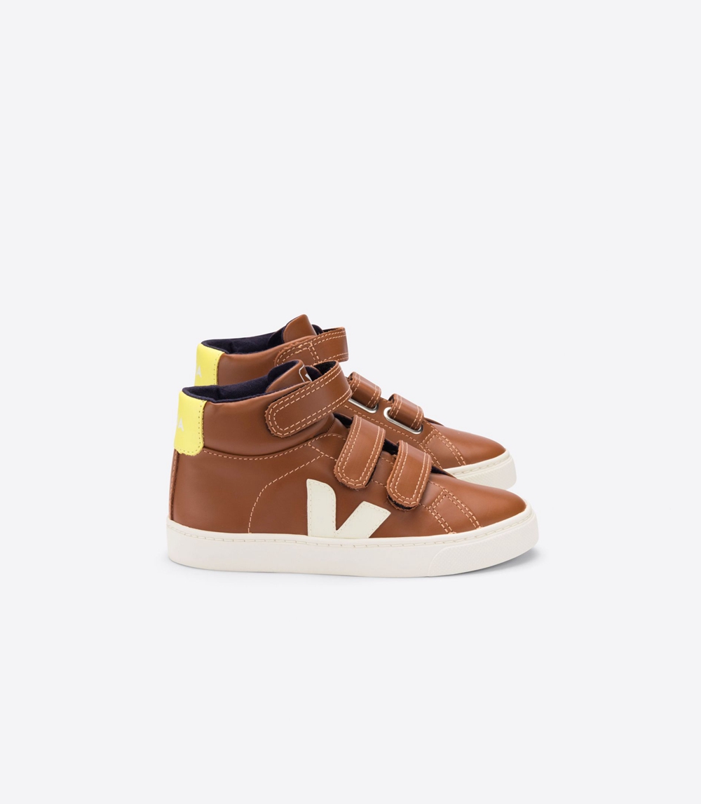 Veja Esplar ミッドカット レザー キッズ ランニングシューズ ブラウン | BHKL-10342