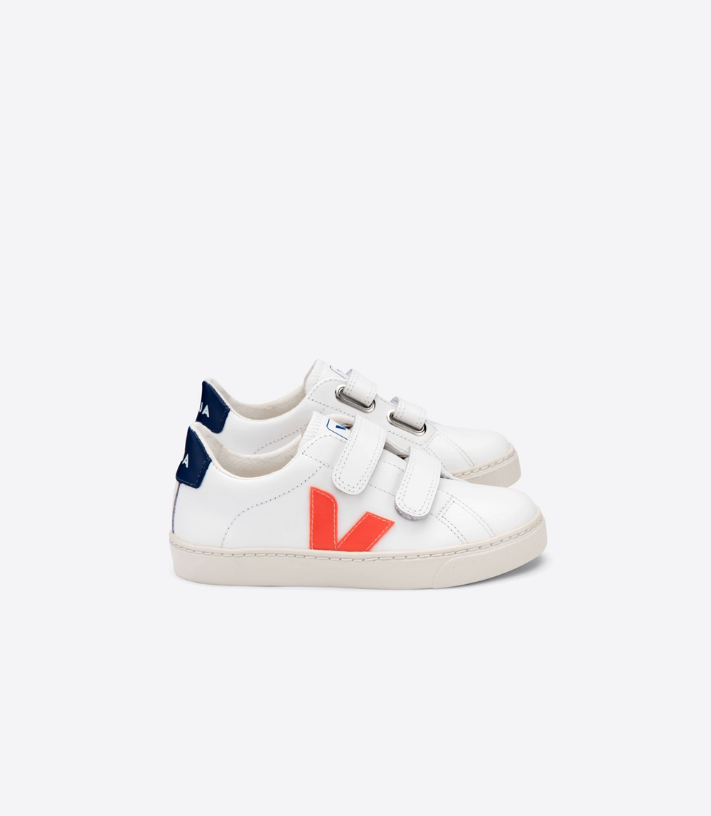 Veja Esplar レザー キッズ ランニングシューズ 白 ネイビー | MRLW-43695