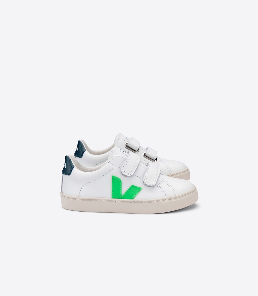 Veja Esplar レザー キッズ ランニングシューズ 白 緑 | GIMN-52716