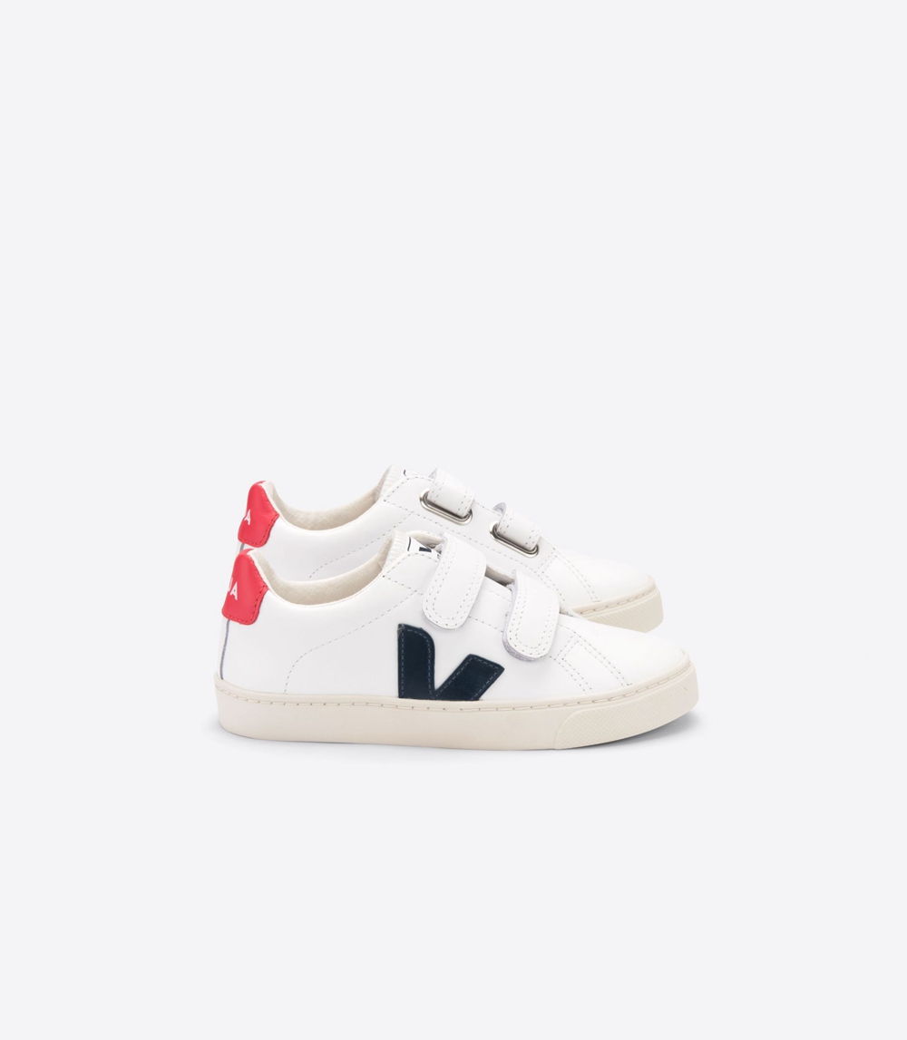 Veja Esplar レザー キッズ ランニングシューズ 白 赤 | DOYM-45239