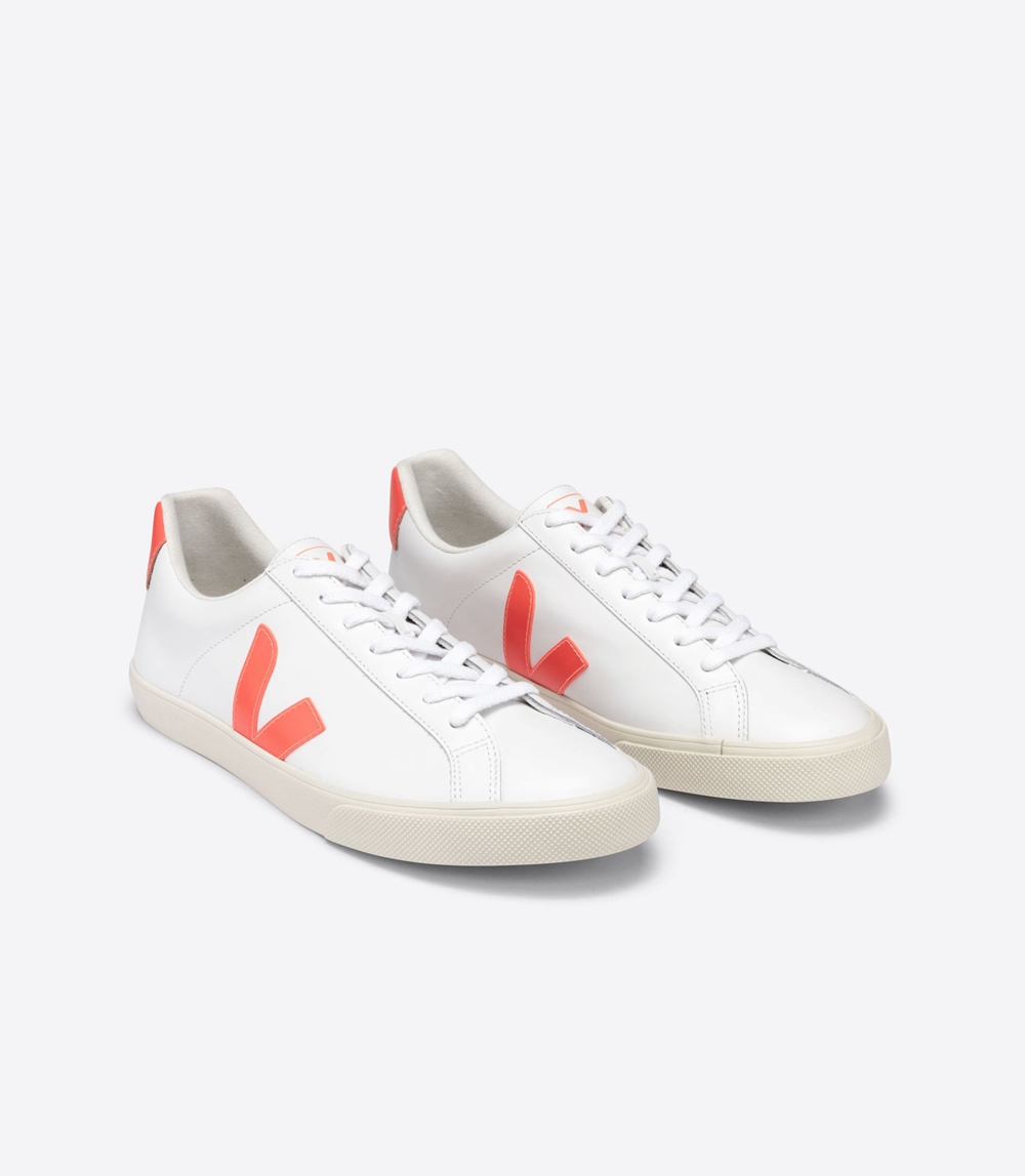 Veja Esplar レザー メンズ ランニングシューズ 白 オレンジ | QXLH-75439