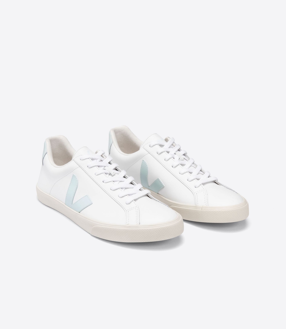 Veja Esplar レザー メンズ ランニングシューズ 白 ターコイズ | URWY-72680