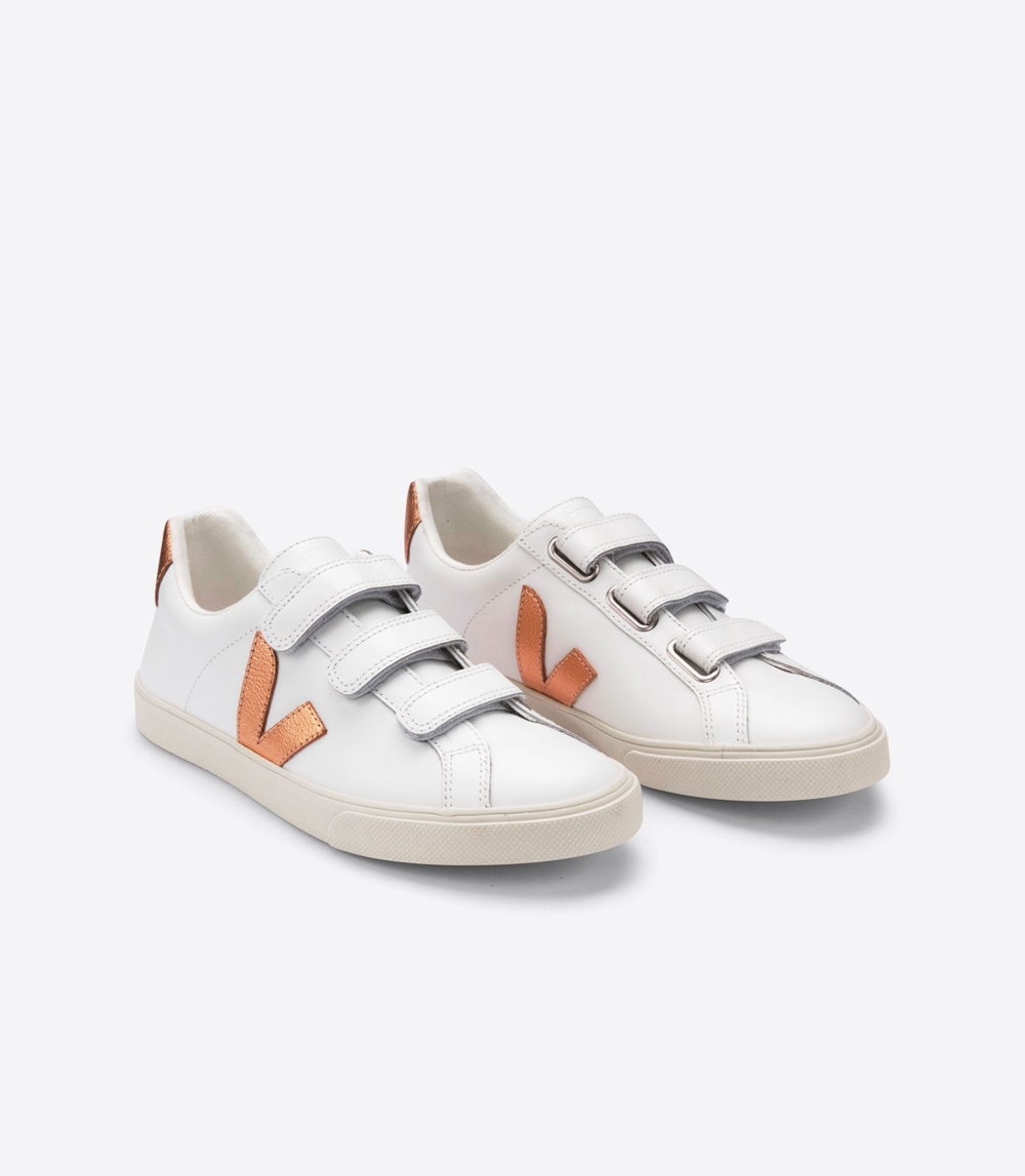 Veja Esplar レザー レディース ランニングシューズ 白 ゴールド | IPGB-42317