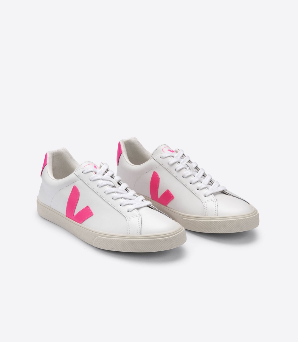 Veja Esplar レザー レディース ランニングシューズ 白 ピンク | FBZY-63915