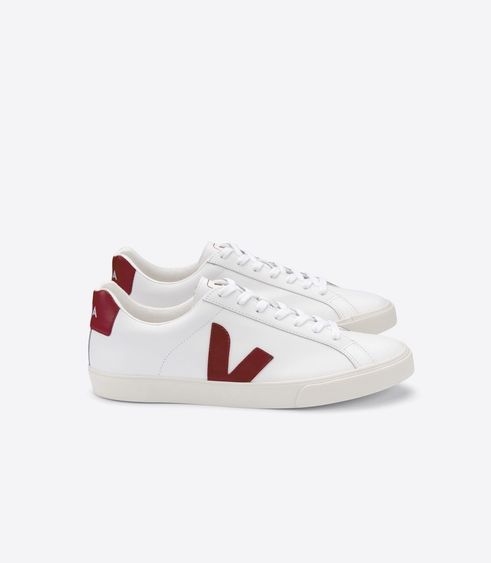 Veja Esplar レザー レディース ランニングシューズ 白 赤 | CZXL-75268