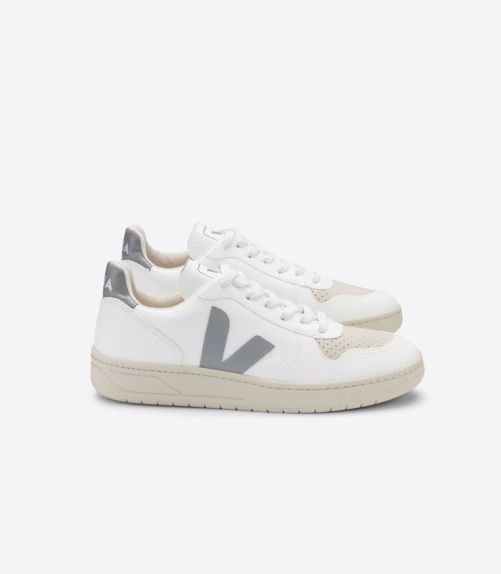 Veja V-10 CWL レディース Vegan Sneakers 白 グレー | LTUR-16978