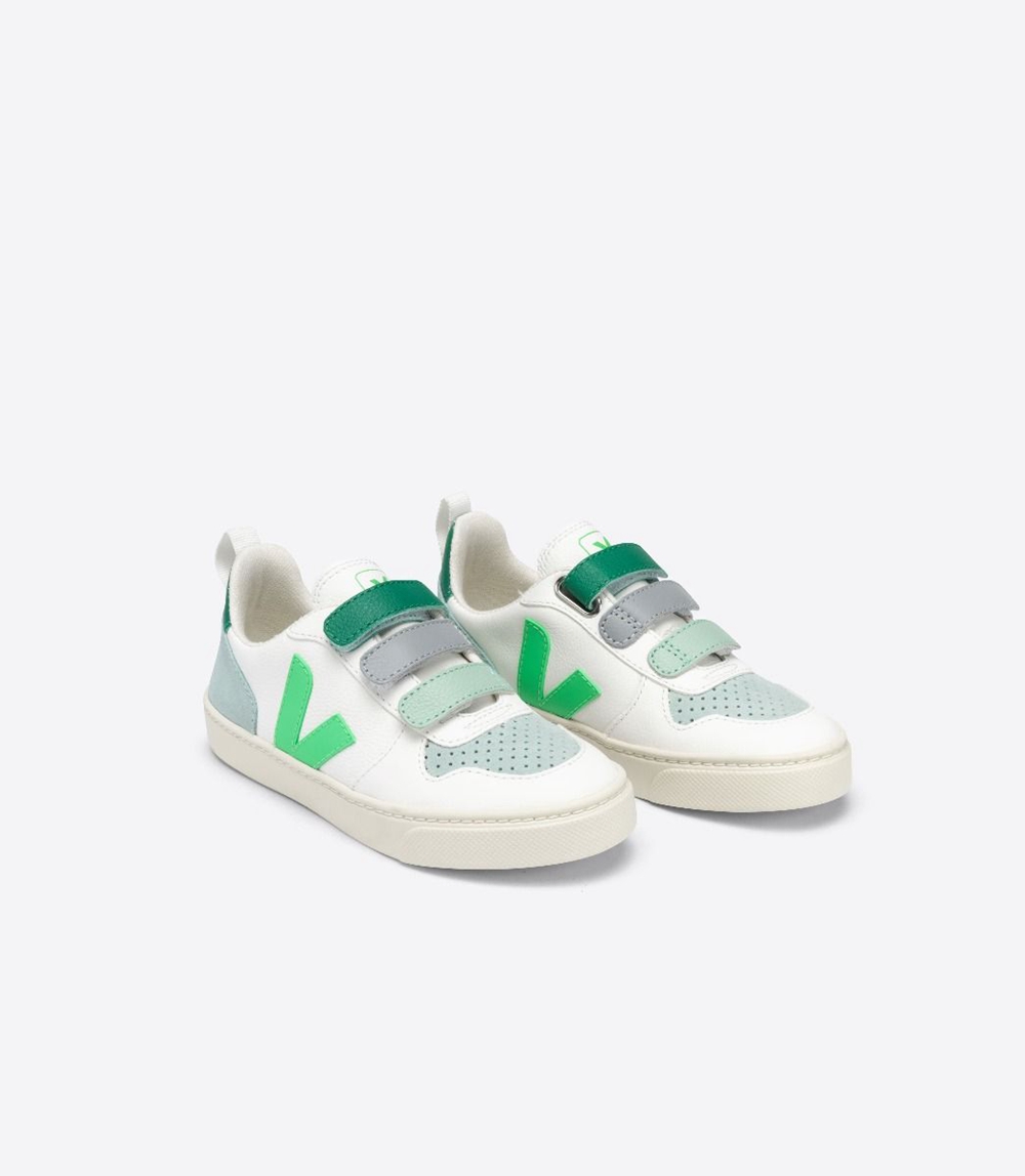 Veja V-10 Chromefree キッズ Vegan Sneakers 白 緑 | VKBQ-93208