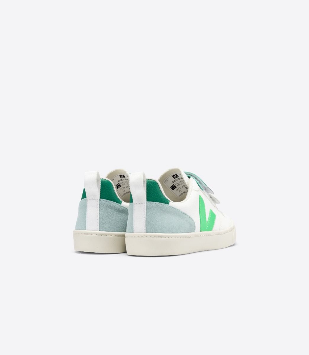 Veja V-10 Chromefree キッズ Vegan Sneakers 白 緑 | VKBQ-93208