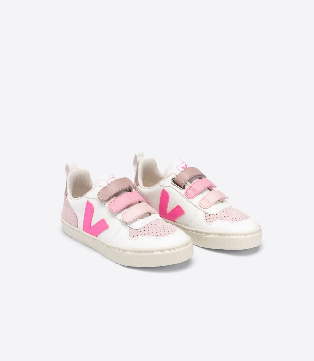 Veja V-10 Chromefree キッズ Vegan Sneakers 白 ピンク | YBRN-94730