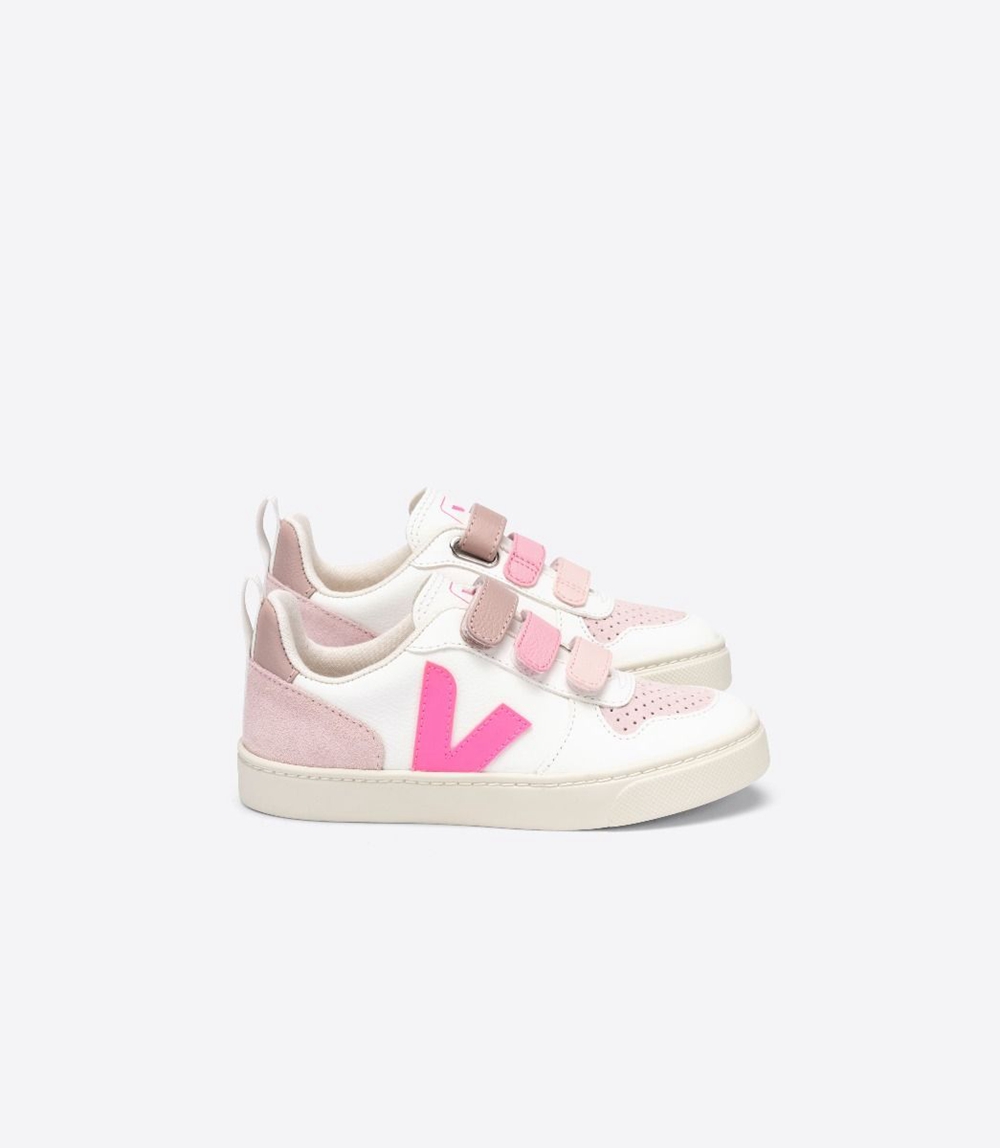 Veja V-10 Chromefree キッズ Vegan Sneakers 白 ピンク | YBRN-94730