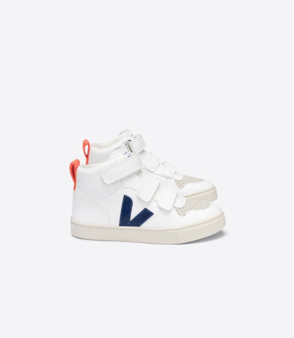 Veja V-10 ミッドカット CWL キッズ Vegan Sneakers 白 オレンジ | MEGK-08943