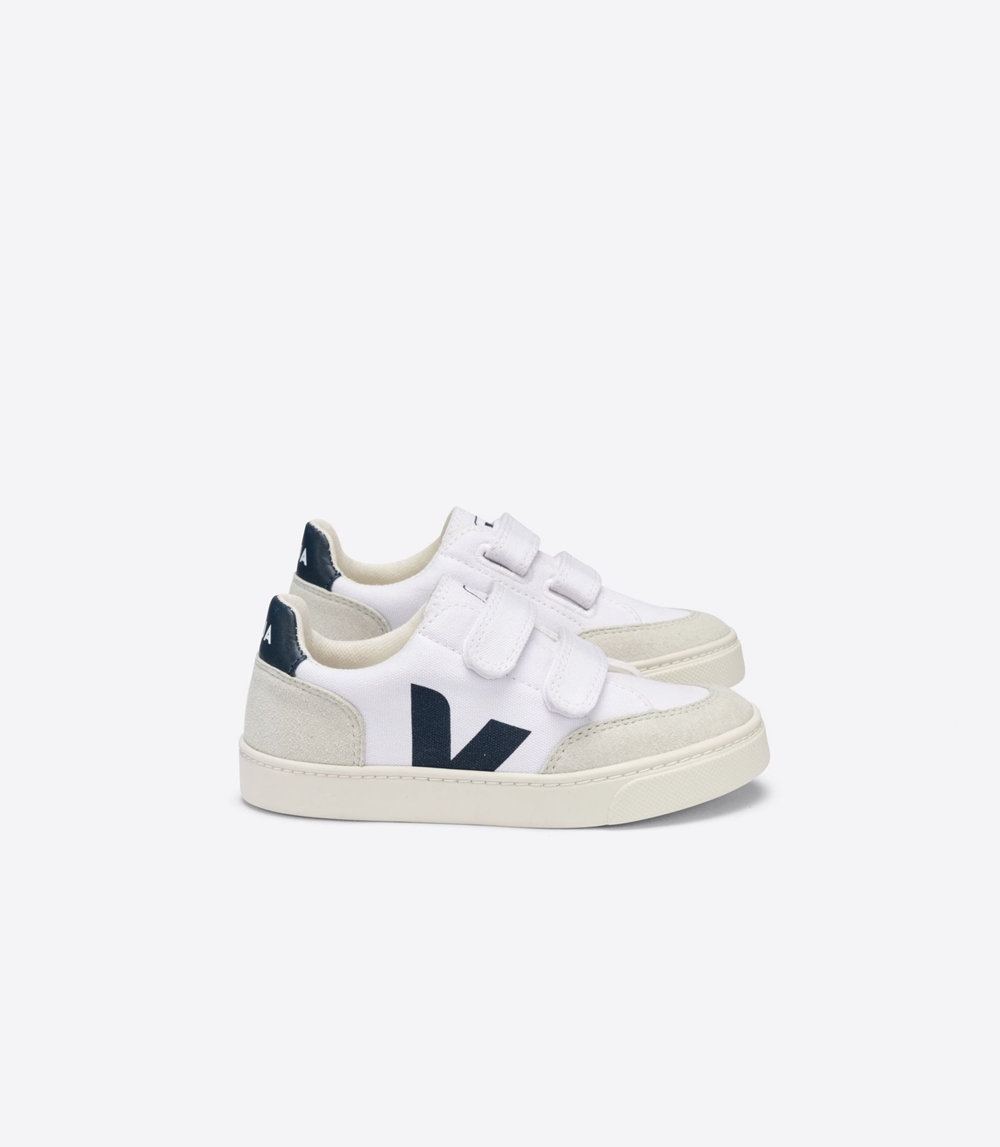 Veja V-12 キャンバス キッズ ランニングシューズ 白 ベージュ | UXCZ-75946