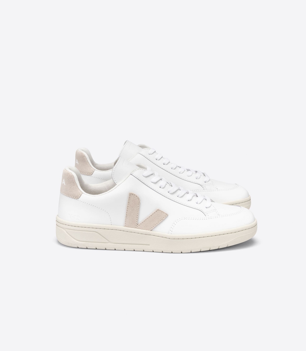 Veja V-12 レザー メンズ ランニングシューズ 白 ベージュ | ZPHL-95143