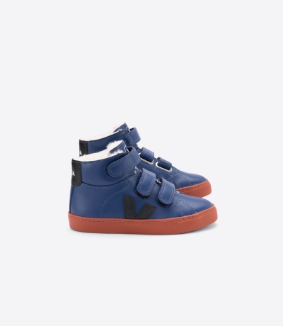 Veja Esplar ミッドカット レザー キッズ ランニングシューズ ネイビー | OKTI-69043