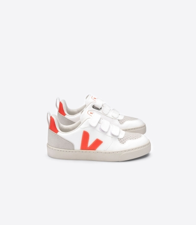 Veja V-10 CWL キッズ Vegan Sneakers 白 オレンジ | ZNDX-03651