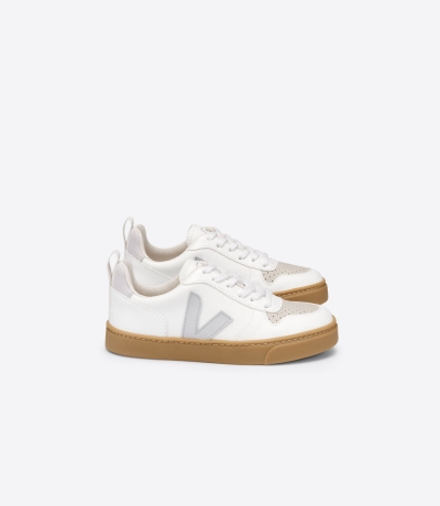 Veja V-10 CWL キッズ Vegan Sneakers 白 ベージュ | SXZE-58013