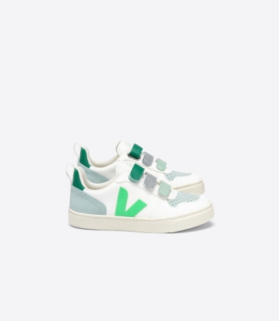 Veja V-10 Chromefree キッズ Vegan Sneakers 白 緑 | VKBQ-93208