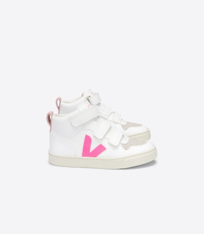 Veja V-10 ミッドカット CWL キッズ Vegan Sneakers 白 ピンク | GRCI-10624