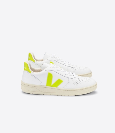 Veja V-10 レザー メンズ Vegan Sneakers 白 緑 | KBOJ-92480