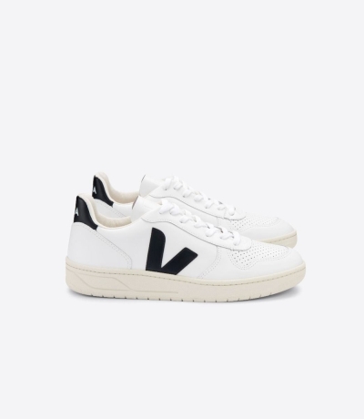 Veja V-10 レザー メンズ Vegan Sneakers 白 黒 | RDNI-87639