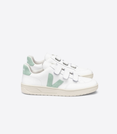 Veja V-Lock レザー レディース ランニングシューズ 白 ターコイズ | LZHY-28397